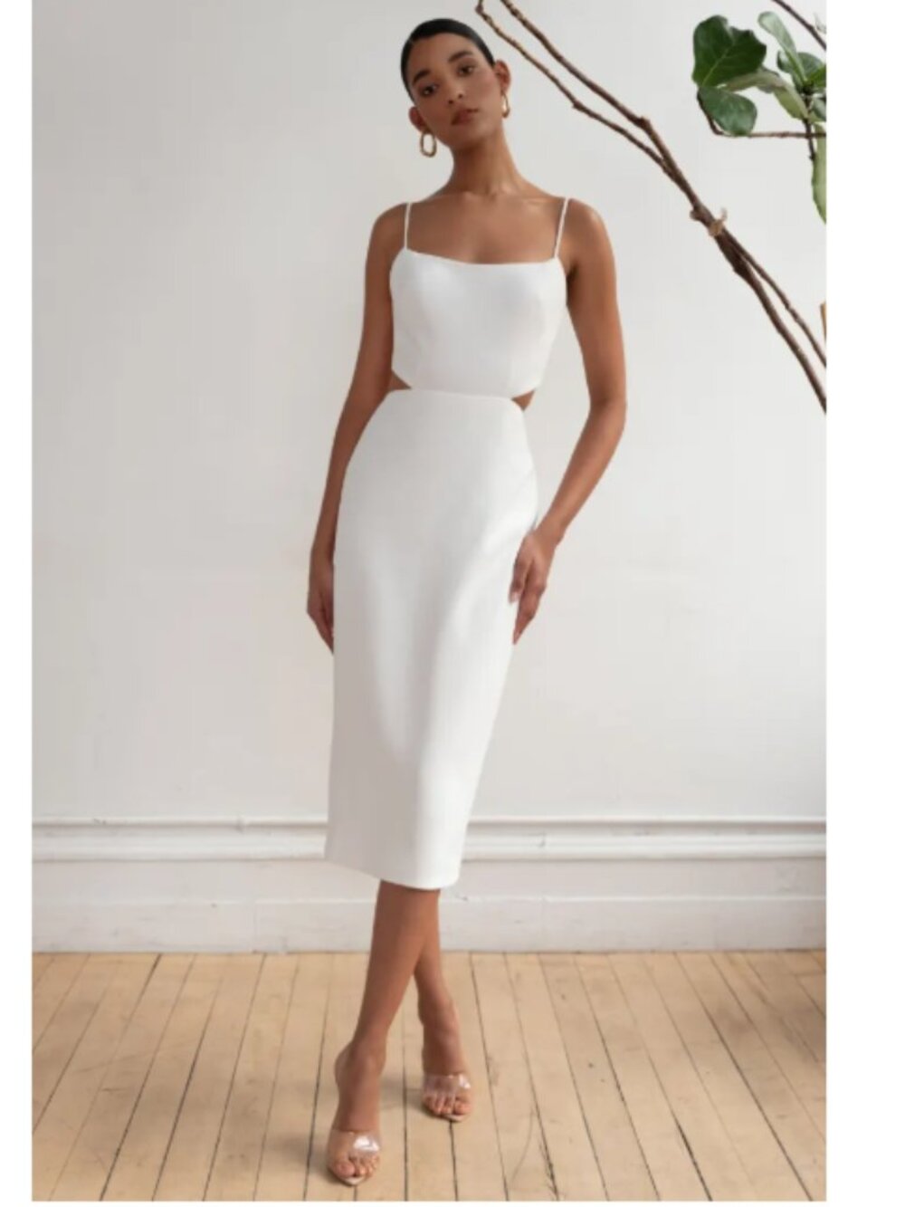 White Crepe Midi Cut Out Dress Style Leia Size 10